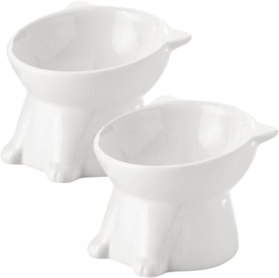 longziming -Verhoogde Kattenvoerbak – Keramische Voer- en Drinkbak met Kantelontwerp, Antislip & Ergonomisch – Comfortabel en Duurzaam voor Binnenkatten