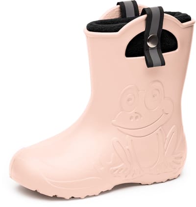 Ladeheid Kinder Regenlaarzen – Lichtgewicht Rubberen – Laarzen – Thermovoering – Meisjes – Jongens – Antislip – Regenlaarzen – Kinder – Poederroze – 22/23 – LA-CA-Frog245