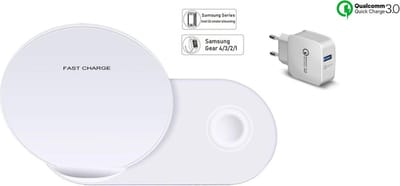 DrPhone 2-in-1 Echo Pro - Draadloze Oplader + QC 3.0 Adapter + USB-C Kabel 1.5m – Voor Samsung Galaxy Watch 46mm/S3/S4 – Wit