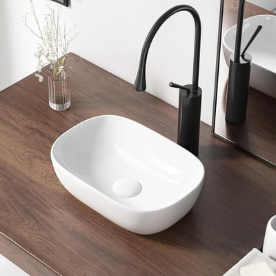 Keramische Wastafel - Ovale Wasbak - Badkamer Vernieuwen - Hoogglans Afwerking - 37x25x11 cm - Wit