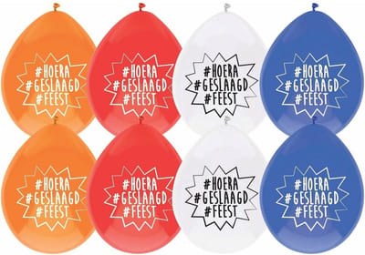 Geslaagd thema ballonnen - hoera/geslaagd/feest - 8x stuks - versiering - feestartikelen