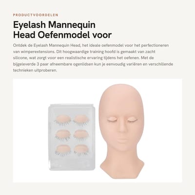 Dailygoods- Mannequin Hoofd met 3 Paar Verwijderbare Oogleden - Oefenmodel Wimperextensions - Siliconen Hoofd - 28 x 14,5 x 10 cm - Geschikt voor Make-up en Massage - Trainingshoofd