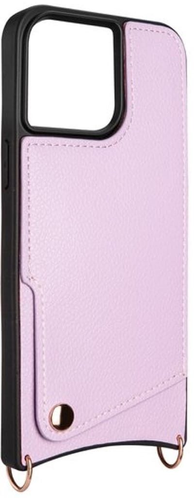 CaseBoutique Backcase hoesje geschikt voor iPhone 15 Pro - Effen Lila - Kunstleer - met Crossbody Koord & Pashouder