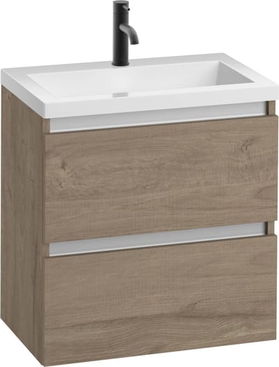 Saqu Gaia Slimline Badkamermeubel Set - 60x40 cm - Voorgemonteerd - Bruin - Wastafelmeubel - Badmeubel