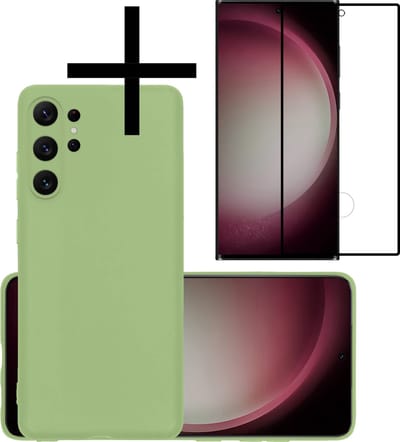 Hoesje - Met Screenprotector - Geschikt voor Samsung Galaxy S23 Ultra - Sterk & Shockproof - Back Cover - Siliconen Case - Telefoon Hoes - Groen