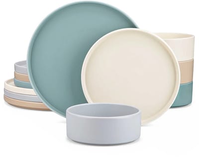 Luxe Serviesset - 12 delig – 4 persoons – Steengoed - Bordenset – Dinner platen – Dessertborden - Kom - Meerkleurig