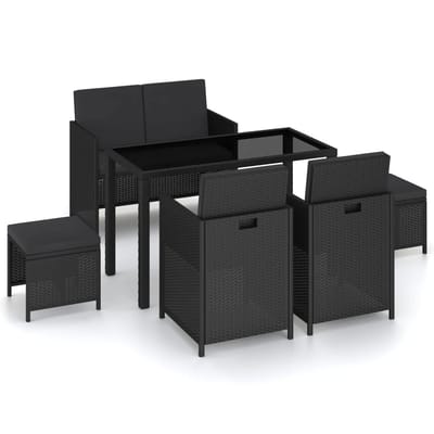 vidaXL - 6-delige - Tuinset - met - kussens - poly - rattan - zwart