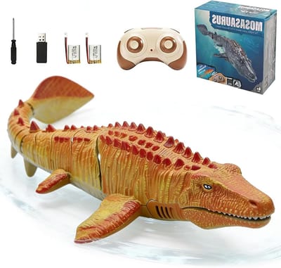 Op afstand bestuurbare Mosasaurus boot, 2,4 GHz RC haai-speelgoed voor kinderen 14+, elektrische dinosaurusboot met watersproeifunctie en simulatie van mosasaurezwemmen