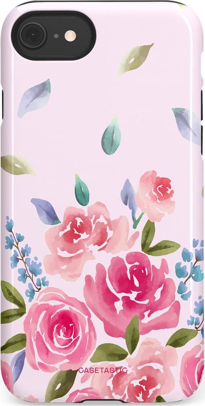 Casetastic hoesje geschikt voor Apple iPhone SE / Apple iPhone 7 / Apple iPhone 8 - Dubbellaagse bescherming - Aquarel Bloesem - Fashion Case - Lichtroze Lila Saliegroen