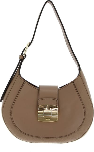FURLA Leren Schoudertas Club 2 Hobo Greige Taupe