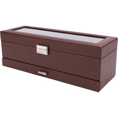Boîte à Montres pour Hommes Cuir 6 Emplacements 2 Couches Boîte de Présentation pour Montres pour Rangement de Collection de Montres Bijoux Marron brown