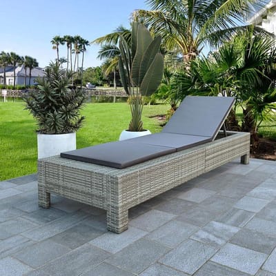 Lounger Tuin - Ligstoel Buiten - Ontspannen Buiten - Verstelbare Rugleuning - 220 cm - Rattan Grijs
