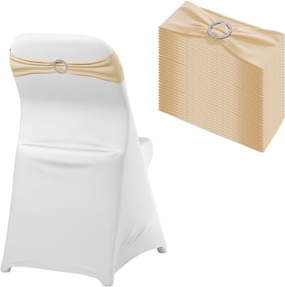 Stoelstrik - 30 Stuks - Rekbare Polyester - Met Diamantgesp - Decoratie - Voor Bruiloft, Banket & Verjaardag - Champagne - NAIZY