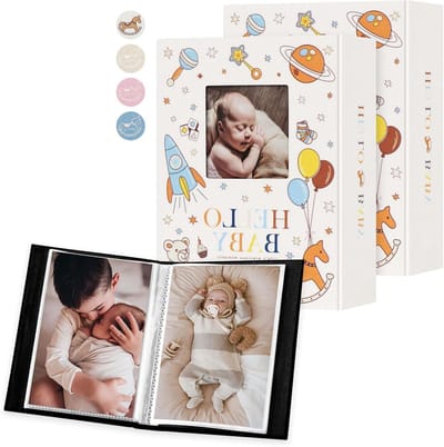 Baby Fotoalbum voor 100 Verticale Foto's - Mini Linnen DIY Geheugenboek voor Kinderen met 4x6 Compartimenten