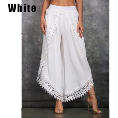 Mode d'été femmes dentelle sarouel ample décontracté dames pantalon couleur unie mince pantalon à jambes larges femmes grande taille XXL blanc