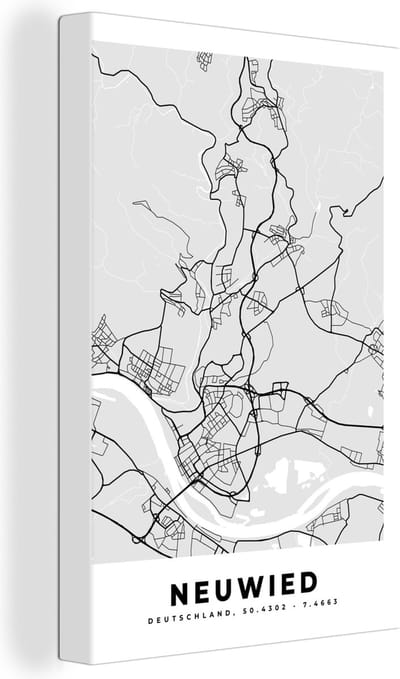 Canvas Schilderij Neuwied - Kaart - Stadskaart - Plattegrond - Duitsland - 20x30 cm - Wanddecoratie