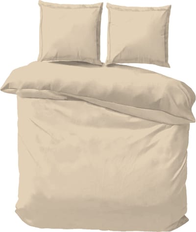 iSleep Satijn Katoen Dekbedovertrek Uni - Eenpersoons - 140x200/220 cm - Medium Beige