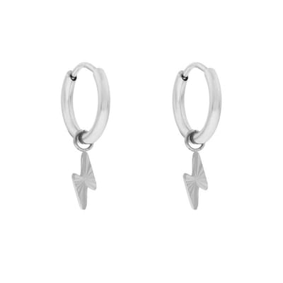 Oorbellen klein met hanger gevlamd bliksemschicht - Zilver - Stainless steel (verkleurt niet) - Kliksluiting