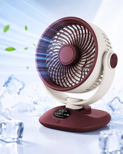 Tafelventilator - USB Oplaadbare Ventilator - Circulatieventilator - Oscillerende Ventilator - Ventilator Met LED Display - Draadloze Ventilator - Stille Ventilator - Rood Wit