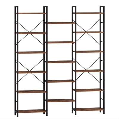 Boekenkast – Voor Woonkamer & Slaapkamer – Vrijstaande Boekenkast met 17 Planken, Verstelbare Afstand en Metalen Frame – Rustiek Bruin