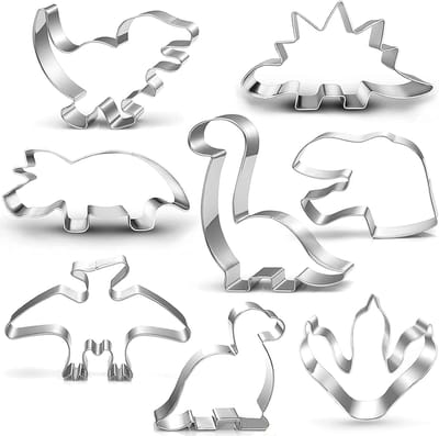 Famanu - Dinosaurus uitsteekvormpjes, 8-delige set met Trex, Brontosaurus, Sp rus, Brachiosaurus, Triceratops, Dinosaurus Hoofd Voetafdruk, Dinosaurus Cookie Cutter voor Kinderen Dino Party