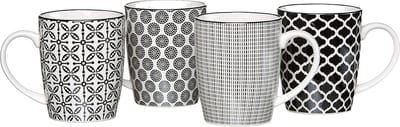 Ritzenhoff & Breker Koffiemok Set Takeo, 4-Delig, 350 ml, Porselein Servies, Zwart-Wit