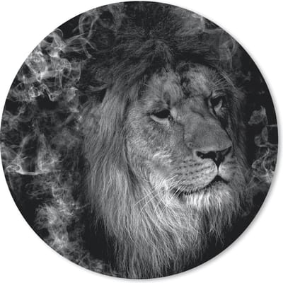 Muismat rond 20x20 cm - Mousepad Leeuw - Rook - Dieren - Zwart - Wit - Ronde muismatten