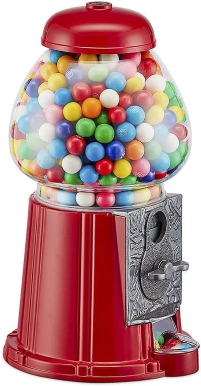 Quvo® Kauwgomballen Automaat - Snoepmachine - Vendingmachine – Gumball Machine – Snoepautomaat - Candy Grabber – Kauwgomautomaat – Snoepdispenser – Rood – Retro – Aluminium - Circa. 23 Cm - Veelkleurig - 12cm x 13cm x 23cm