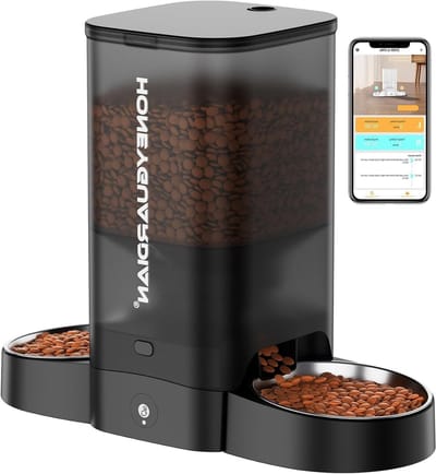 Dailygoods - HoneyGuaridan Automatische Kattenvoeder, 5G/2.4G WiFi Voederautomaat Katten met APP Besturing, 5L Voederdispenser Kat voor 2 Katten/Honden, Bewegingsdetectie, Voeding op Afstand, 1-6 Maaltijden