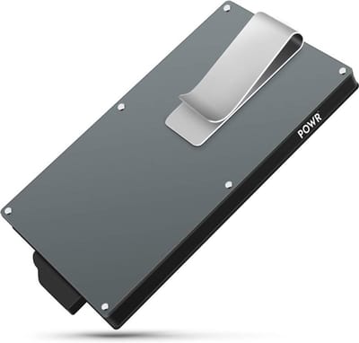 POWR Pasjeshouder Mannen Grijs - Beschermhoes Bankpas met Anti Diefstal - RFID Technologie - 5 Creditcards of 8 Visitekaartjes - Kaarten Uitschuifbaar - Aluminium - Met Geldvak Moneyclip - Kaartenhouder