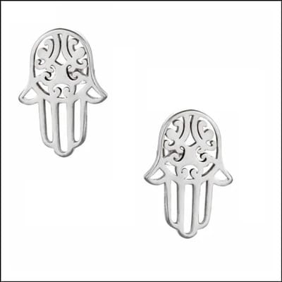 Zilverkleurige Hamsa Oorstekers RVS – Handje van Fatima Knopjes (10x7mm)