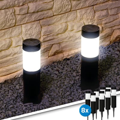 Solar tuinverlichting priklamp 'Lucifer' - Zwart - Voordeelset van 8 stuks - Padverlichting op zonne-energie - Solar tuinverlichting