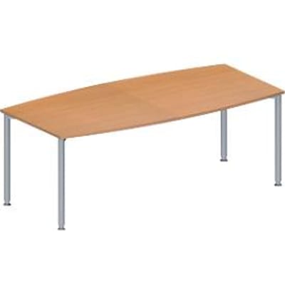 Schäfer Shop  Genius Vergadertafel MODENA FLEX, in hoogte verstelbaar, bootvorm, 4-poot ronde buis, B 2000 x D 1000/800 mm, zonder contactdoos, beukenpatroon
