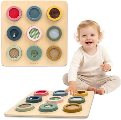 Mamabrum Houten Montessori Sensorisch Bord met 9 Texturen – Rustige Ontdekkingsruimte voor Tactiele Ontwikkeling en Fijne Motoriek