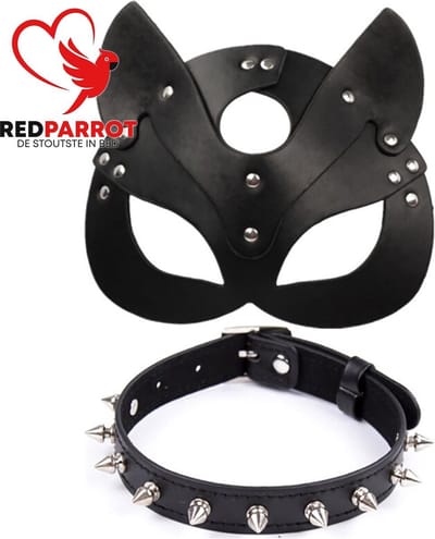 Gezichtsmasker met halsband - Kinky masker - BDSM - Kattenmasker - Tweedelig set - Masker