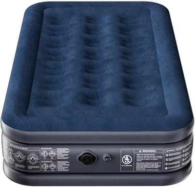1 Persoons Luchtbed met Ingebouwde Elektrische Pomp – Extra Hoog Comfort – Velours Top – Opblaasbaar Logeerbed voor Camping & Thuis – 190x99x38 cm