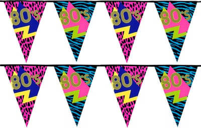 Boland Vlaggenlijn slinger met Eighties print - 2x - 600 cm - polyester - Jaren 80/eighties feest thema