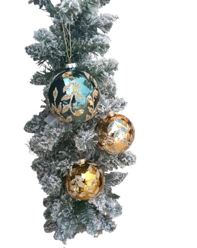 House of Seasons Kerstbal groen, champagne kleur met glitters, Set van 6 , D8cm