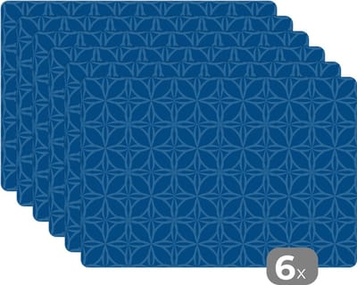 Placemat - Placemats kunststof - Kompas - Blauw - Patronen - 45x30 cm - 6 stuks - Hittebestendig - Anti-Slip - Onderlegger - Afneembaar