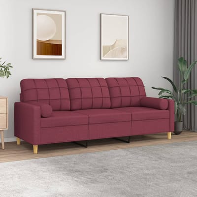 vidaXL - Driezitsbank - met - sierkussens - 180 - cm - stof - wijnrood