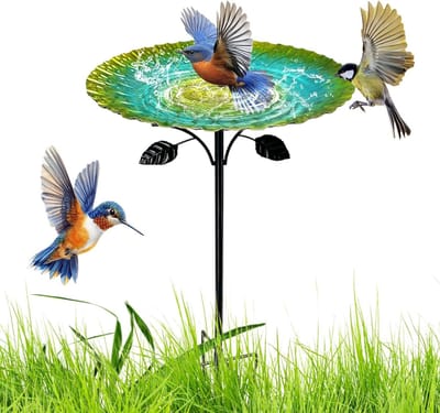Staand Vogelbad van 85 cm voor Buiten - Winterbestendig Metalen Waterbad voor Tuin en Vogels met Stabiele Basis en 5 Tanden