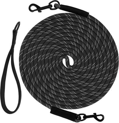 Trainingsriem voor honden, 20 m, reflecterend, lang hondentouw, vastbinden, hondenketting voor kleine, middelgrote en grote honden, zwart