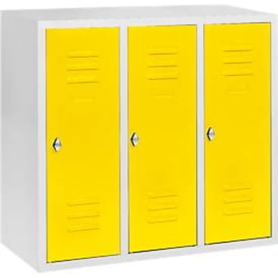 Halfhoge kledinglocker, 3 compartimenten, 300 mm, draaigrendelslot, lichtgrijs/zinkgeel