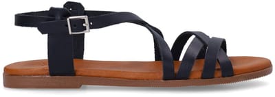 Manfield - Dames - Zwarte leren sandalen - Maat 38