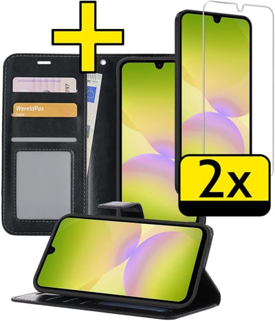 Hoesje - Met 2x Screenprotector - Geschikt voor Samsung Galaxy A26 - Luxe Pasjeshouder - Bookcase Portemonee - Flip Case - Kunstleer Book Case - Flipcase Hoes - Book Cover - Walletcase - Portemonneehoes - Telefoonhoesjes - Zwart