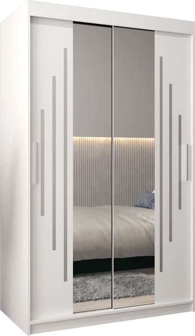 InspireMe - Kledingkast met 2 schuifdeuren, Modern-stijl, Een kledingkast met planken en een spiegel (BxHxD): 120x200x62 - MALTESE I 120 Wit Mat