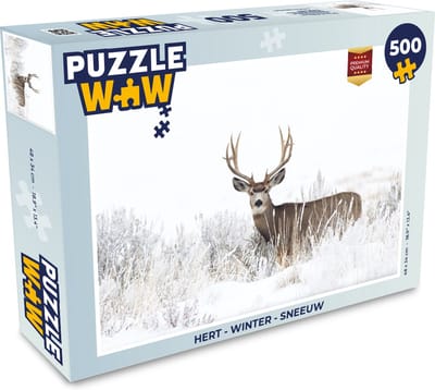 Puzzel Hert - Winter - Sneeuw - Dieren - Seizoenen - Wit - Legpuzzel - Puzzel 500 stukjes