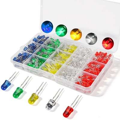 500 Stuks 5mm LED Lichten Diodes, Assortiment Kit met 5 Kleuren, Ronde Kop, Diffuse Diode Set voor Wetenschappelijke Projecten, Scholen en Doe-Het-Zelf Projecten