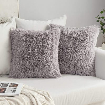 Dailygoods - Pluizige Kussenslopen Kunstbont - Zachte Decoratieve Hoezen - Voor Woonkamer en Slaapkamer - 60x60 cm - Grijs - Luxe en Comfort - Set van 2
