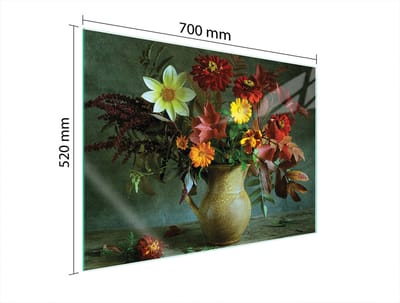 TMK ArtDeko Serie - Glazen Beschermplaat Voor Fornuis - 70x52 cm - Bloemenmotief